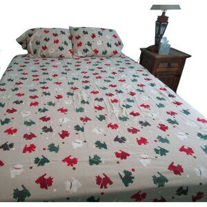 Martha Stewart Collection Queen Flannel Sheet Set Christmas Plaid Scotty Dog